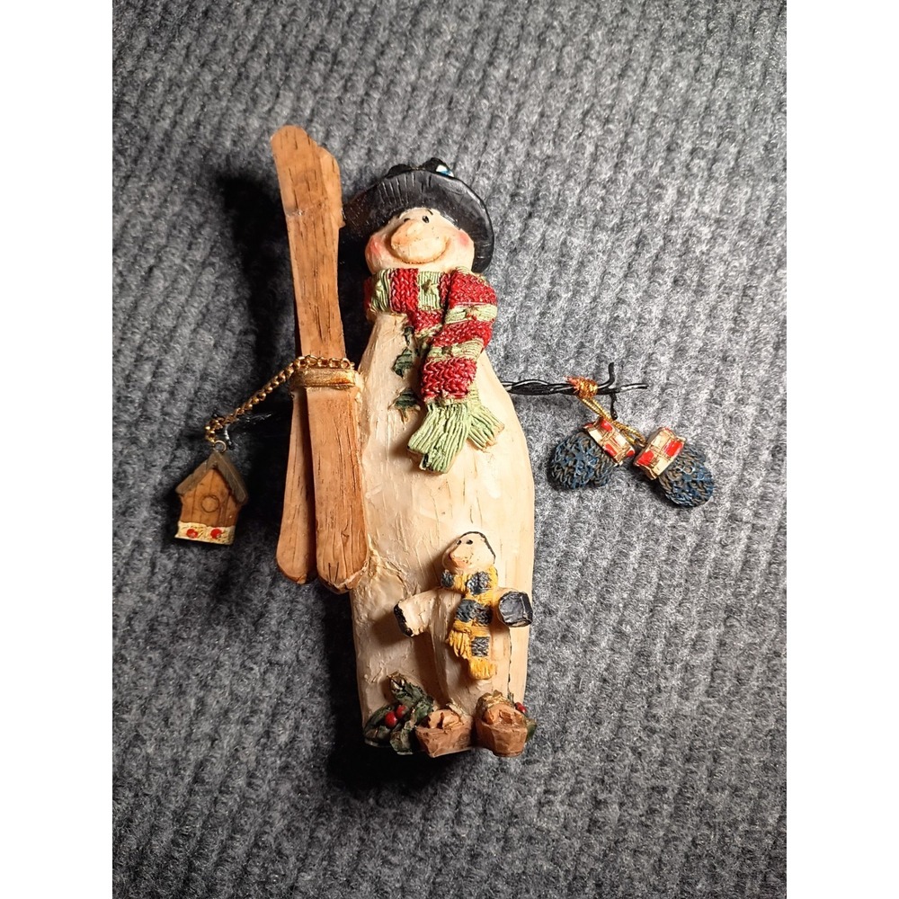 Rustic Folk-Art Snowman Decor About 7 Inches Tall